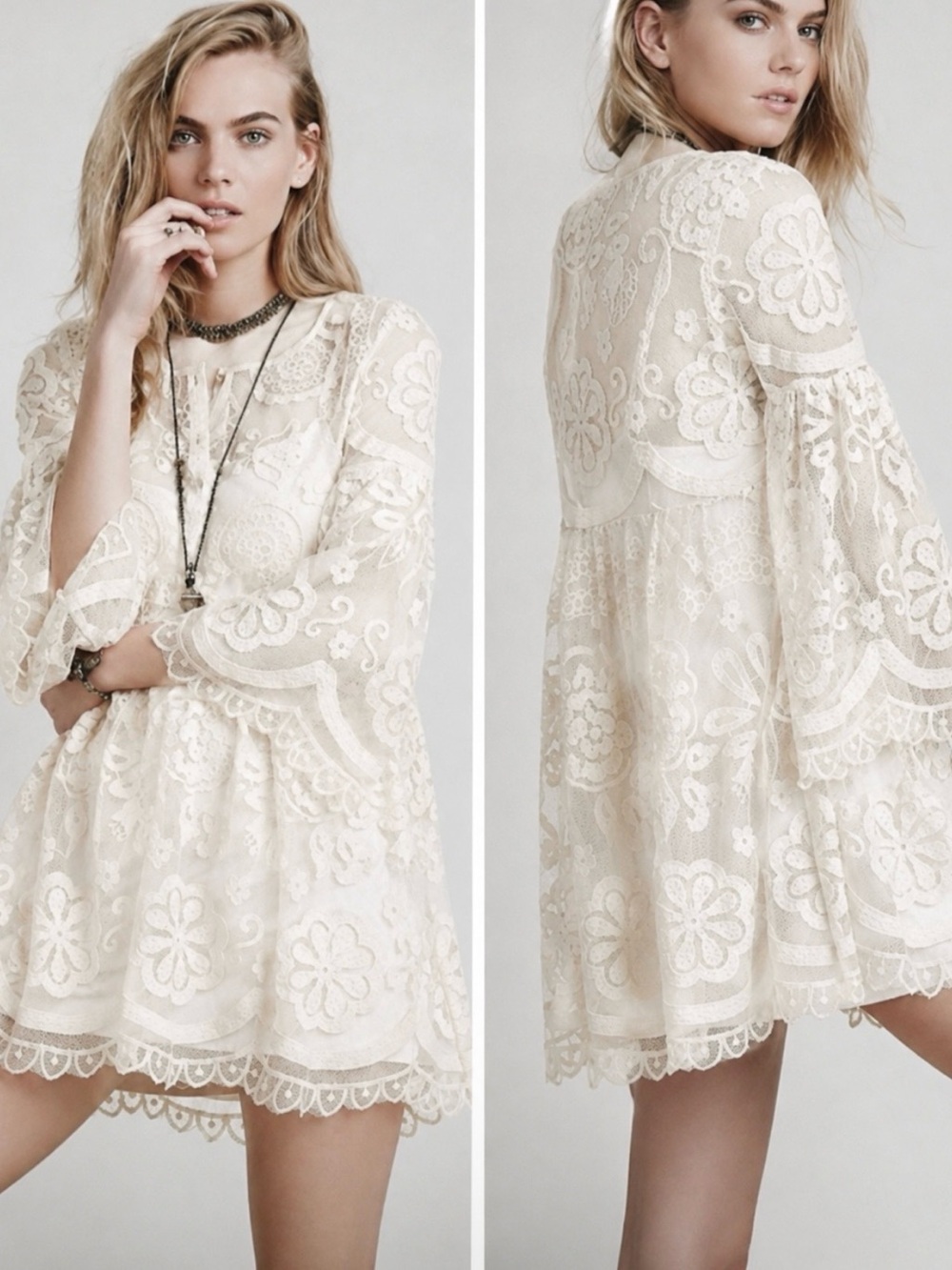 Jen's Pirate Booty X Free People El Sol Boho Lace babydoll Dress X-Small Ivory - Picture 4 of 15